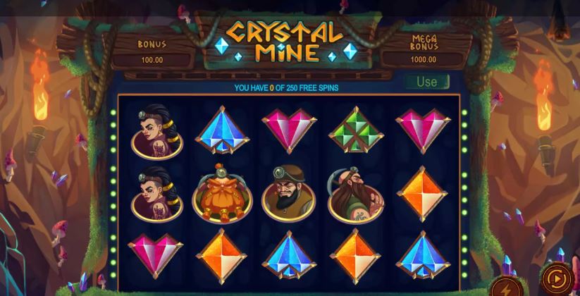 Vinn gratisspinn och megabonus i Crystal Mine spelet