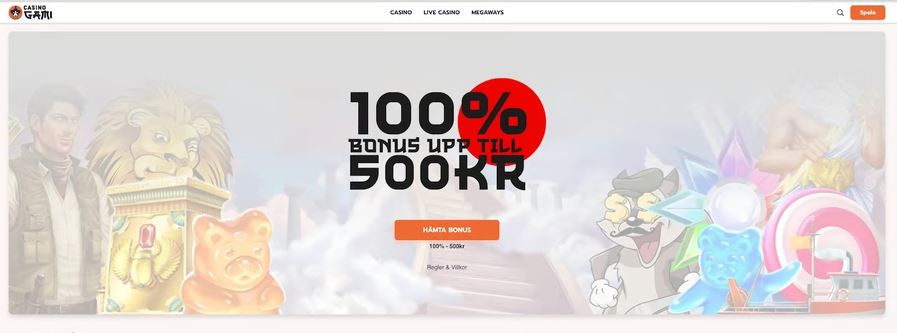 Hämta Casino Gami välkomstbonus på 100% upp till 500 kr